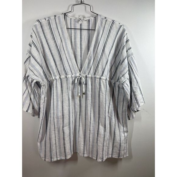 1450 Roxy Mellow Days Kaftan Bright White Misquine‎ Stripes XS/SM Small Spot - Picture 1 of 9
